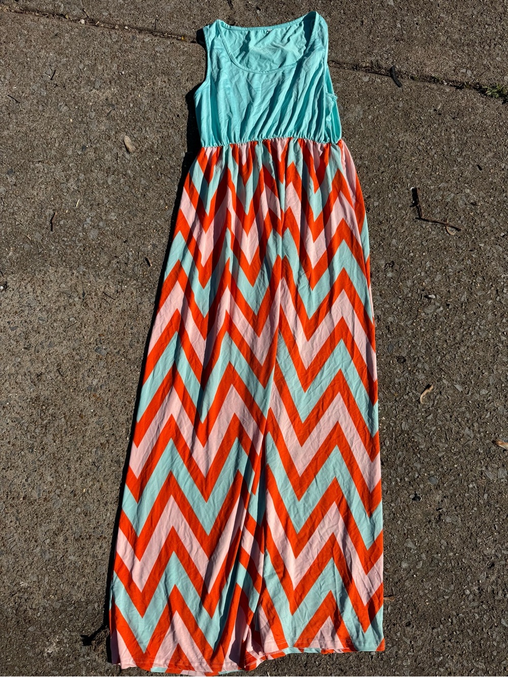 Chevron Maxi Dress - Aqua, Coral & Light Pink